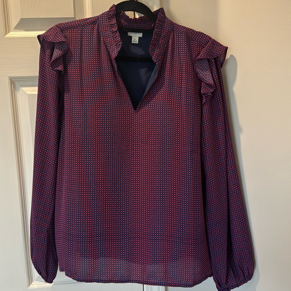 Pink and Navy J Crew Factory Blouse